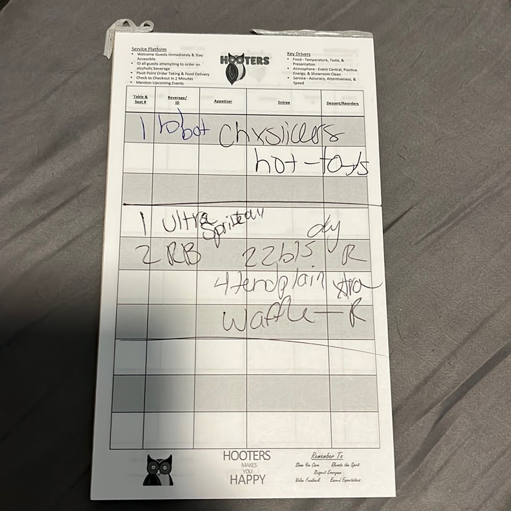 Hooters Order Notepad